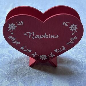 VTG Valentine's Day Handcrafted Scandinavian Red Heart Wood Napkin Holder Decor